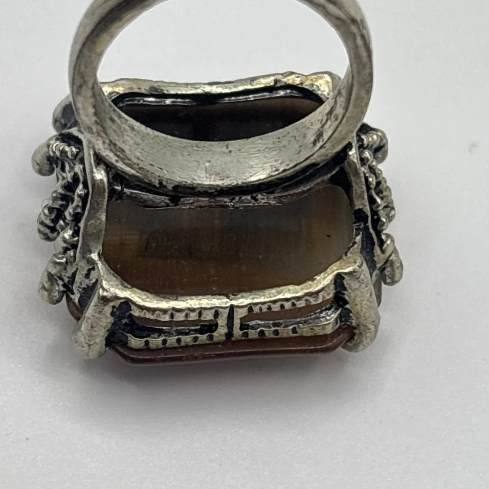 Sterling‎ Silver 925 SEMI-PRECIOUS STONE RING - TIGER'S EYE - Size 6